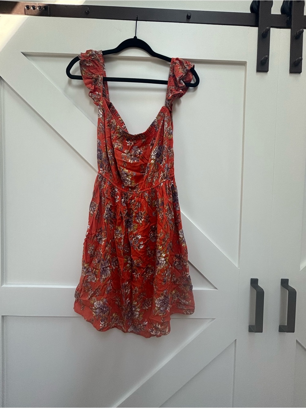 American Eagle Outfitters orange purple Ruffle Strap romper